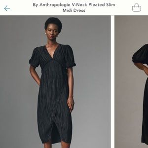 Anthropologie V-Neck Pleated Slim Midi Dress